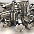 Collection of metal steel nuts, bolts, and screws. Generative AI Royalty Free Stock Photo