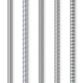 Collection metal rebars realistic vector illustration. Ornamental smooth of iron bars for building