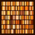 Collection metallic bronze and golden gradient illustration. Set bronze and gold gradients. Golden bronze squares