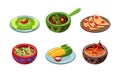 Collection of Mexican dishes, traditional national spicy meal vector Illustration on a white background