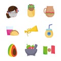 Collection mexican food culture traditonal icons