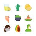 Collection mexican food culture traditonal icons