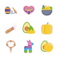 Collection mexican food culture traditonal icons