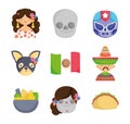 Collection mexican food culture traditonal icons