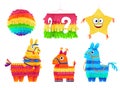 Collection Mexican pinatas for birthday party isometric vector traditional Mexico decoration