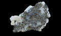 Collection Mineral, Rock Quartz with Pyrite Flecks. Bottom View. Isolated On Black Background