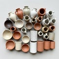 A collection of miniature ceramic pottery pieces is displayed on a Royalty Free Stock Photo