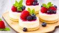 A collection of miniature Cheesecakes with fresh berries and mint. Birthday Cheese cake, a sweet berries dessert Royalty Free Stock Photo