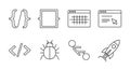 A collection of minimalist black and white line icons for web development and programming concepts including scissors, browser Royalty Free Stock Photo