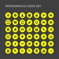 Collection minimalist infographic icons yellow circle frame mobile application pictogram vector flat