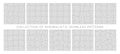 Collection of Minimalistic Seamless Patterns Forming Abstract Grid and Line Mesh Backgrounds.