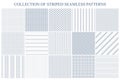 Collection of minimalistic striped seamless patterns. White and gray endless textures. Repeatable unusual simple
