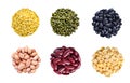 Collection of mix bean (green mung, yellow split bean, red kidney, black bean, yellow split peas, panut) Royalty Free Stock Photo