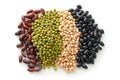 Collection of mix bean (soy beans, Adzuki bean, green mung, black bean) isolated on white background