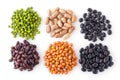 Collection of mix bean (soy beans, Adzuki bean, green mung and black bean) isolated on white background