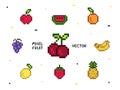 Collection of mixed pixelated fruits