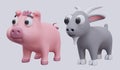 Collection with models of baby pink pig and gray goat