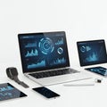 Modern technology devices displaying data analytics charts Royalty Free Stock Photo