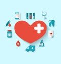 Collection flat icons of hearts and medical elements Royalty Free Stock Photo