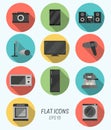 Collection modern flat icons with long shadow effect for design