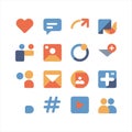 Social Media and User Interface Flat Icons Set in Blue and Orange Royalty Free Stock Photo