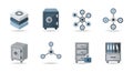 Data Security, Storage, and Organization Vector Icon Set Royalty Free Stock Photo