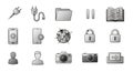 Collection of modern grayscale icons for design and creative projects seamlessly integrated. Royalty Free Stock Photo