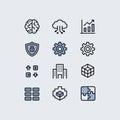 Technology and Business Line Icons Set with Data, Cloud, Security and Analytics Symbols Royalty Free Stock Photo
