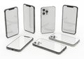 Collection of modern smartphones displayed from multiple angles against a clean white background Royalty Free Stock Photo