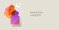 Collection of modern style Ramadan Mubarak colorful designs. Greeting card, background. Windows and arches with moon