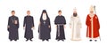 Collection of monks, priests and religious leaders of Catholic and Orthodox christian churches. Bundle of clergymen or Royalty Free Stock Photo