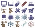 Collection of monochromatic pixel technology icons