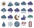Collection of monochromatic pixel weather icons