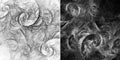 Collection of monochrome abstract backgrounds. Spirals are randomly located on a blurry surface on black and white backgrounds. 3D