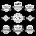 Collection monochrome antique award badge shield with ribbon premium quality vector