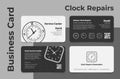 Collection monochrome antique clock repair service center business card vector illustration