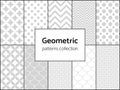 Collection of monochrome grey geometric backgrounds with zigzag, check, star, polka dot seamless pattern texture