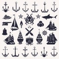 Collection monochrome marine icon minimalist vintage vector aquatic retro transportation animals