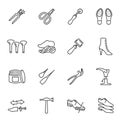 Collection monochrome shoe repair equipment linear icons vector repairing care accessories footwear Royalty Free Stock Photo