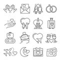 Collection of monochrome simple honeymoon icon vector illustration linear romantic symbols