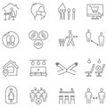 Collection monochrome social distance line icon vector illustration self isolation, stay home