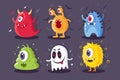 Collection monsters with electrical, toxical, frost, horrible elements for halloween.