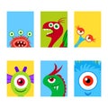 Collection monsters party banner cartoon style