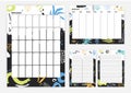 Collection of month, weekly planner, to do list and place for notes templates with colorful paint stains and brush