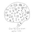 Collection of more than 40 Hand drawn Icons on different Topics Royalty Free Stock Photo