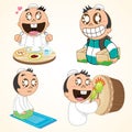 Collection of moslem cartoon character doing activity