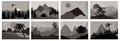 Collection Mountain landscape illustration. Modern mid century illustration with mountains.