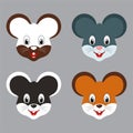 Collection of mouse cartoon face design icon. Pack of happy mouse cartoon face vector illustration