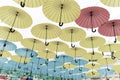 Different colors umbrellas background Royalty Free Stock Photo