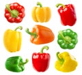 Collection of multicolored bell peppers (red, green, yellow, orange) isolated on white background Royalty Free Stock Photo